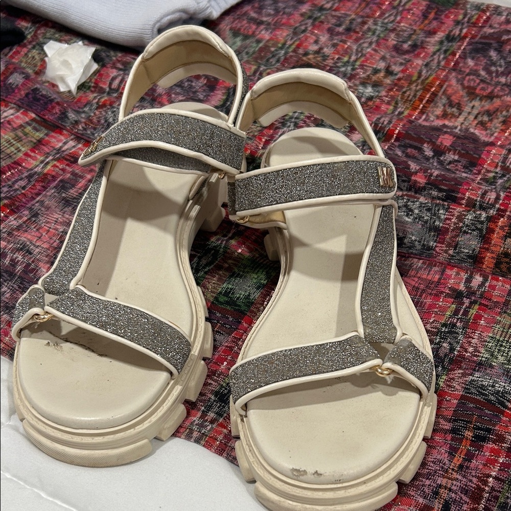 Michael Kors Sandals with Cream and Glittery Gray Straps